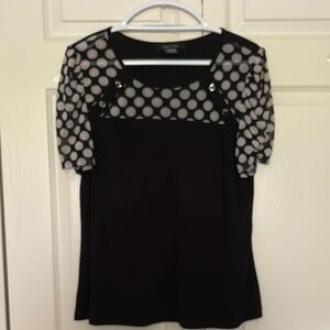 Chico's Black and Gray Puff Sleeve Graphic Blouse